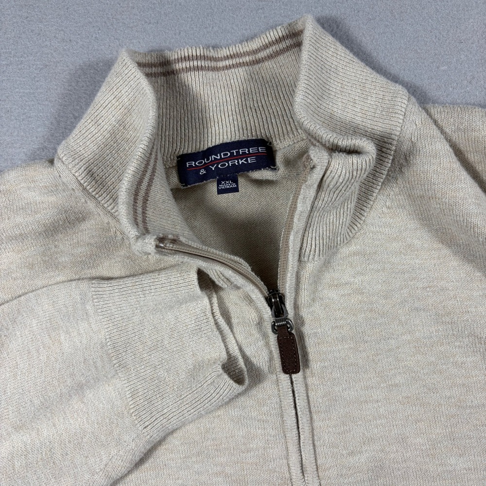 Roundtree & Yorke Mens XXL Beige Sweater 1/4 Zip Pullover Cotton Blend Heather - Picture 2 of 8